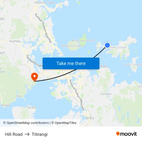 Hill Road to Titirangi map