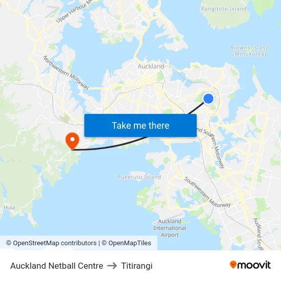 Auckland Netball Centre to Titirangi map
