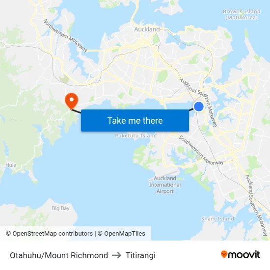 Otahuhu/Mount Richmond to Titirangi map