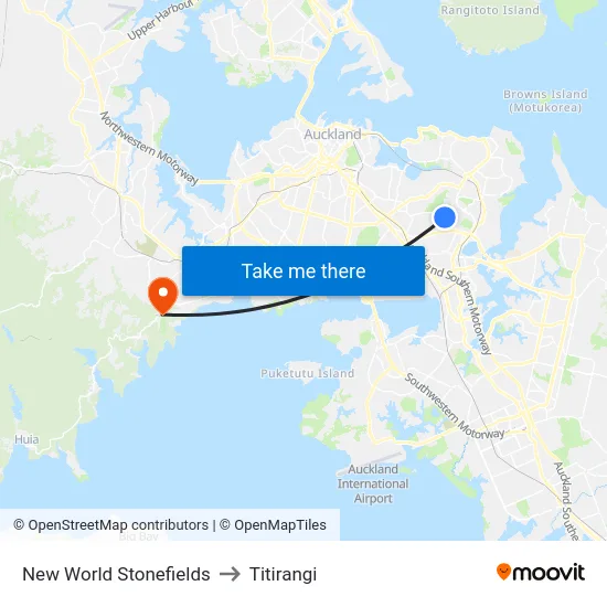 New World Stonefields to Titirangi map