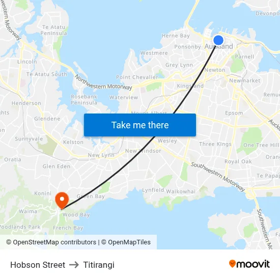 Hobson Street to Titirangi map