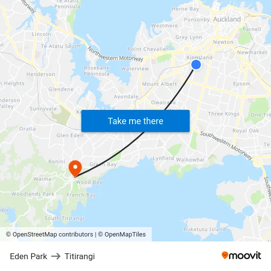 Eden Park to Titirangi map
