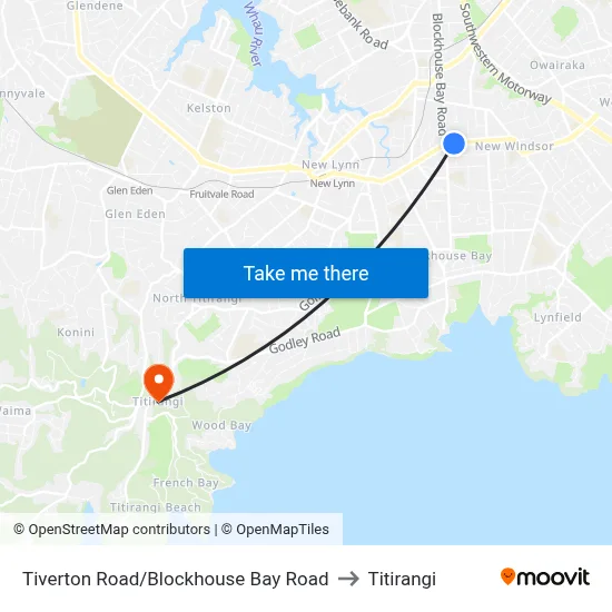 Tiverton Road/Blockhouse Bay Road to Titirangi map