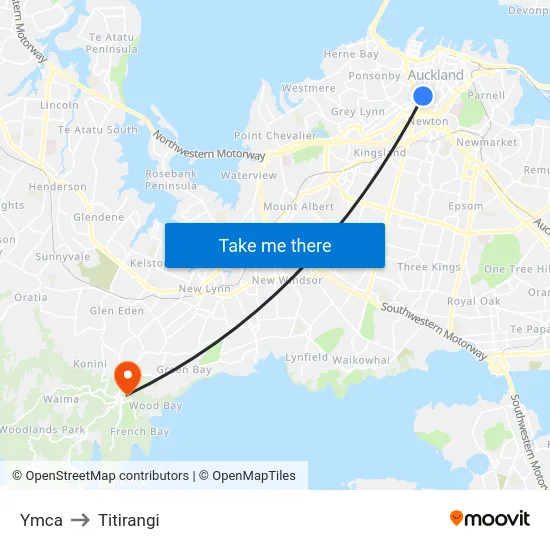 Ymca to Titirangi map