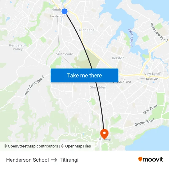Henderson School to Titirangi map