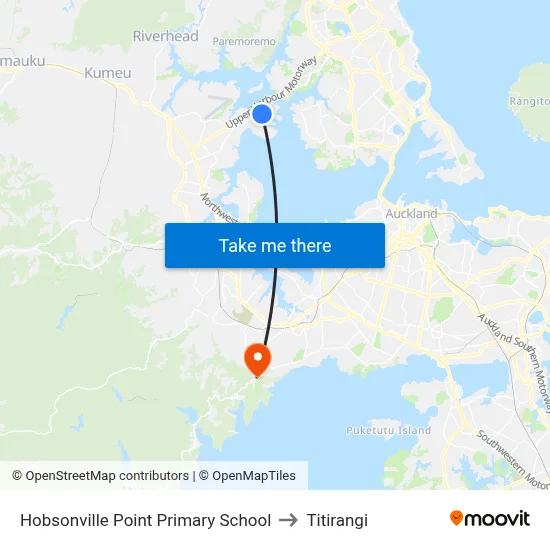 Hobsonville Point Primary School to Titirangi map