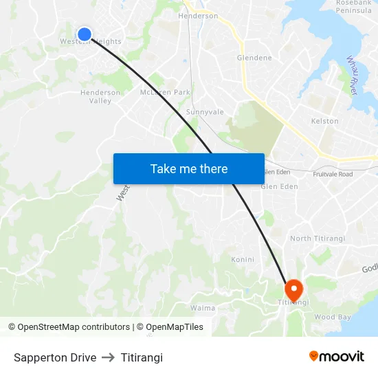 Sapperton Drive to Titirangi map