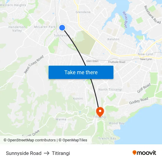 Sunnyside Road to Titirangi map