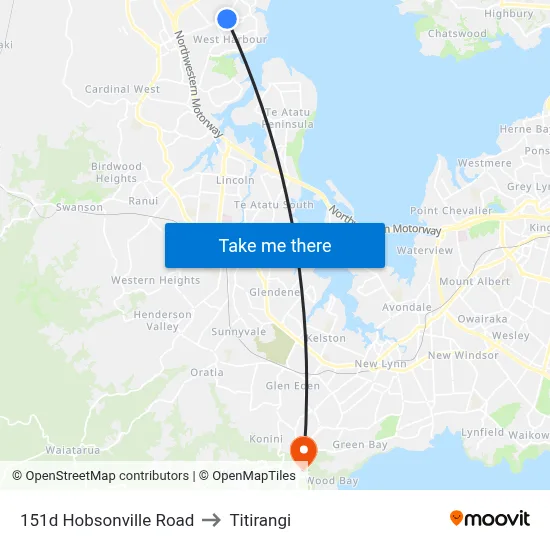 151d Hobsonville Road to Titirangi map