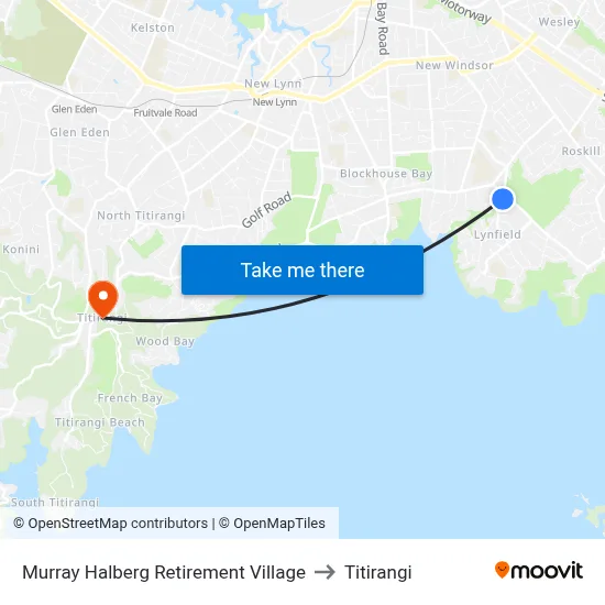 Murray Halberg Retirement Village to Titirangi map