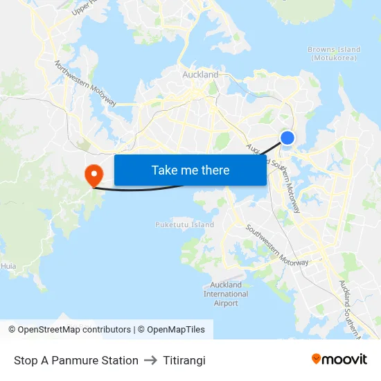 Stop A Panmure Station to Titirangi map