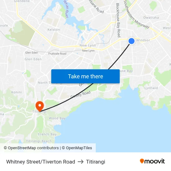 Whitney Street/Tiverton Road to Titirangi map
