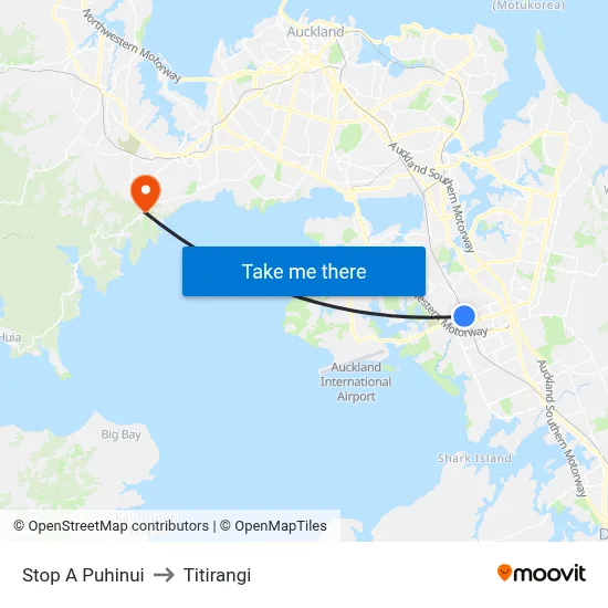 Stop A Puhinui to Titirangi map