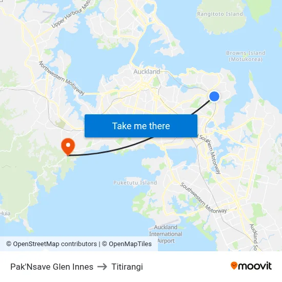 Pak'Nsave Glen Innes to Titirangi map