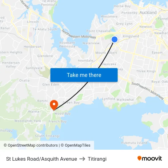 St Lukes Road/Asquith Avenue to Titirangi map
