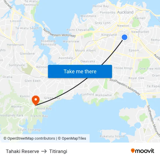 Tahaki Reserve to Titirangi map