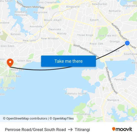 Penrose Road/Great South Road to Titirangi map