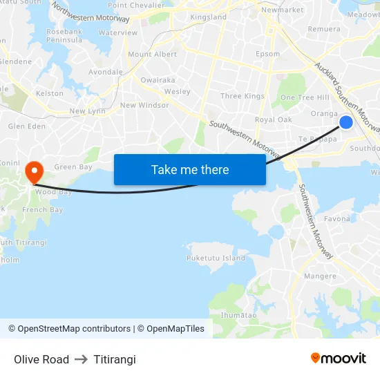 Olive Road to Titirangi map