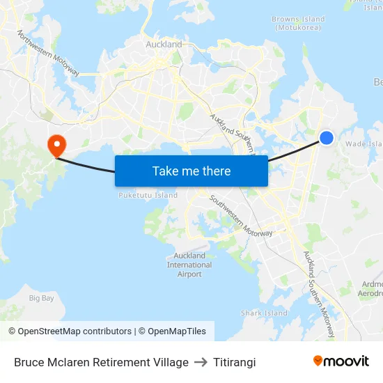 Bruce Mclaren Retirement Village to Titirangi map