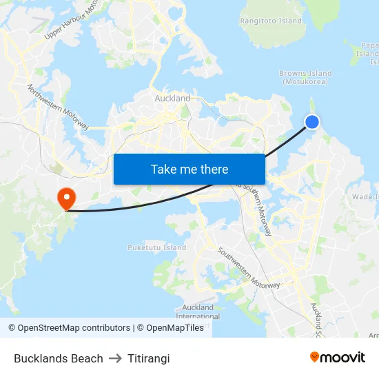 Bucklands Beach to Titirangi map