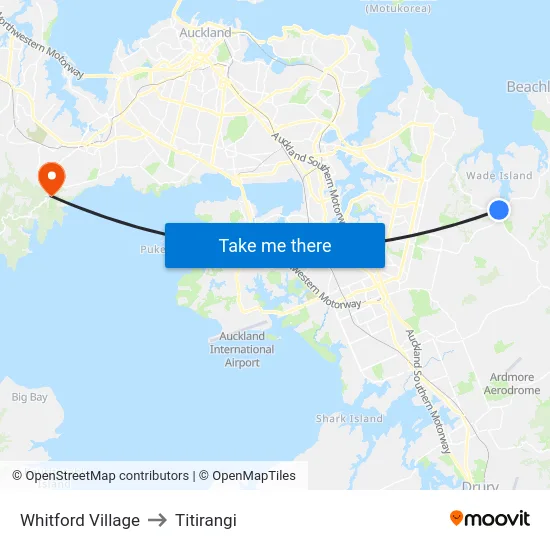 Whitford Village to Titirangi map