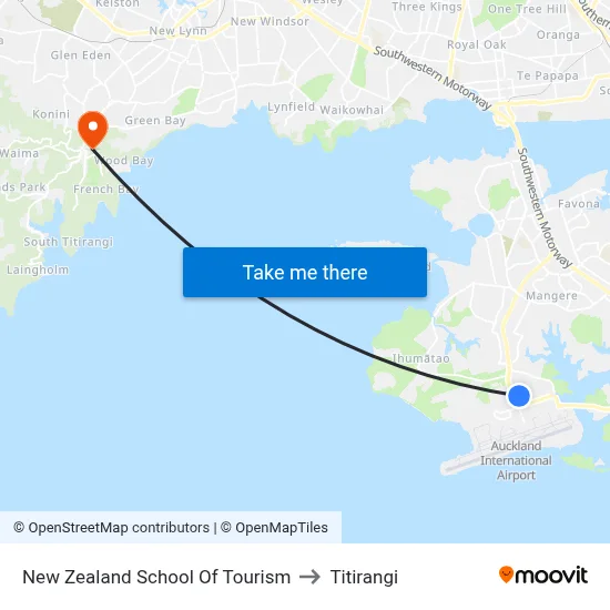 New Zealand School Of Tourism to Titirangi map