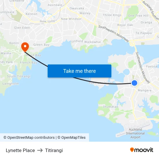 Lynette Place to Titirangi map