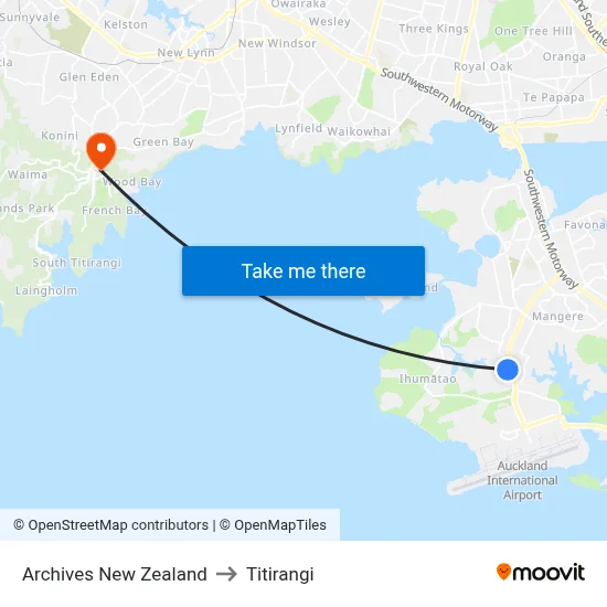 Archives New Zealand to Titirangi map