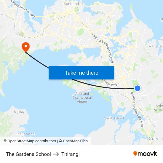 The Gardens School to Titirangi map