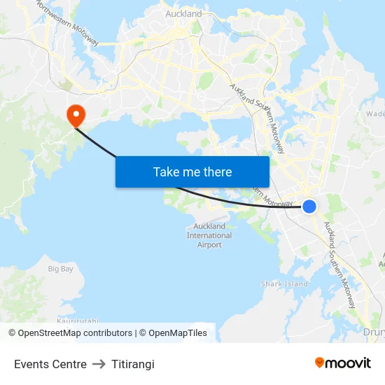 Events Centre to Titirangi map