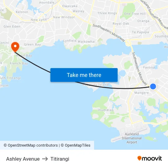 Ashley Avenue to Titirangi map