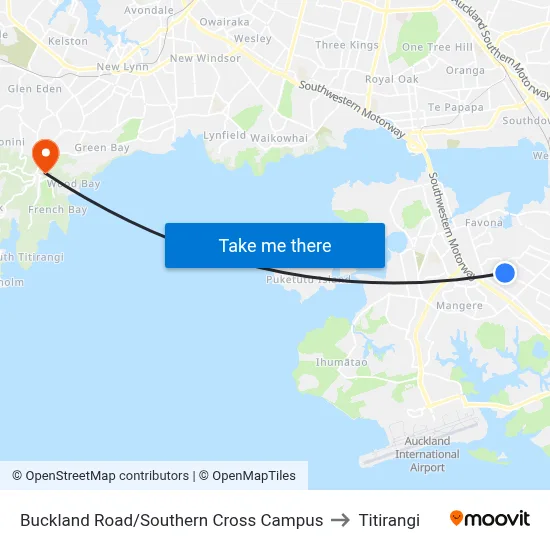 Buckland Road/Southern Cross Campus to Titirangi map