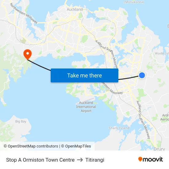Stop A Ormiston Town Centre to Titirangi map