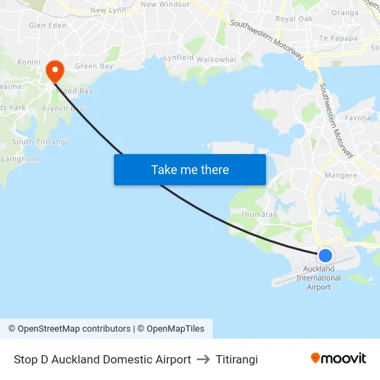 Stop D Auckland Domestic Airport to Titirangi map