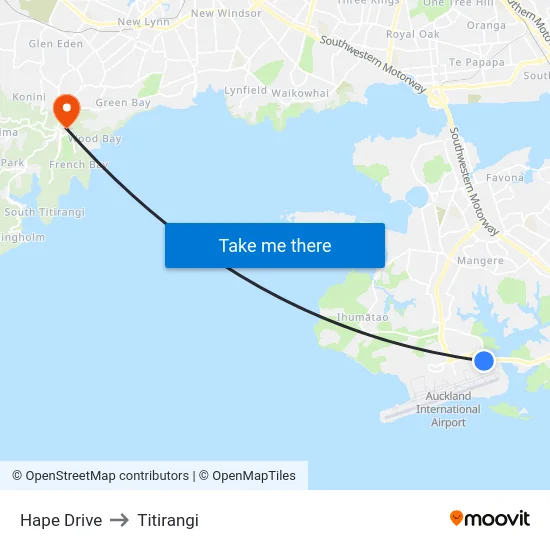 Hape Drive to Titirangi map