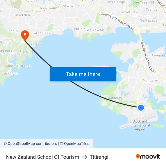 New Zealand School Of Tourism to Titirangi map