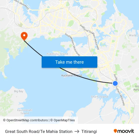 Great South Road/Te Mahia Station to Titirangi map