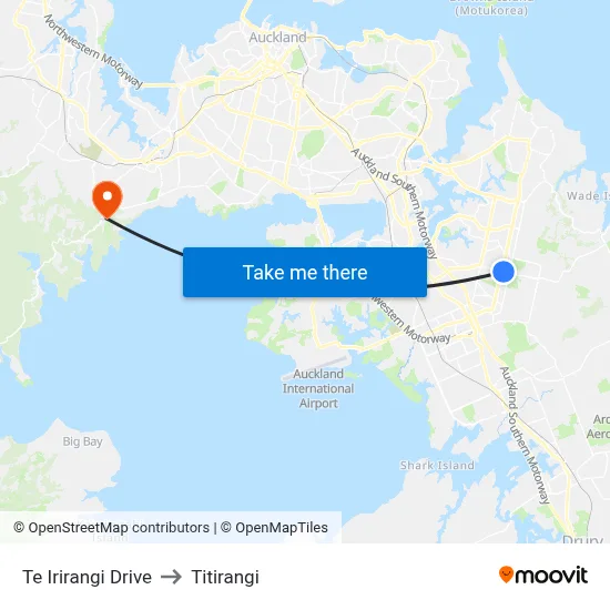 Te Irirangi Drive to Titirangi map