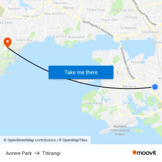 Aorere Park to Titirangi map