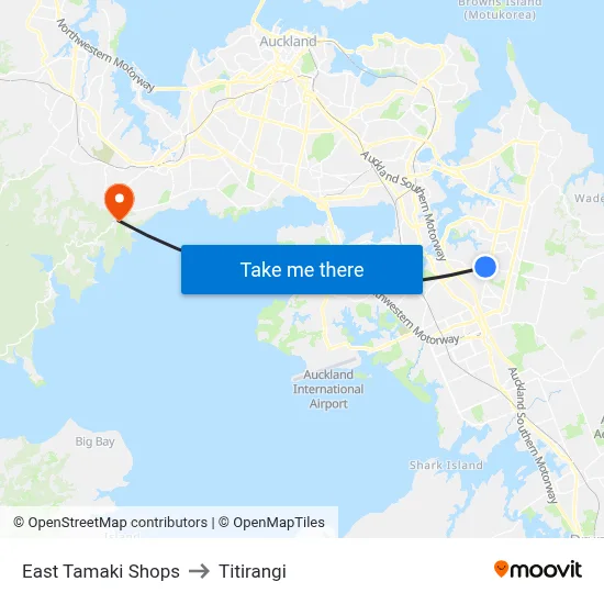 East Tamaki Shops to Titirangi map