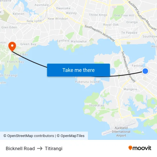 Bicknell Road to Titirangi map