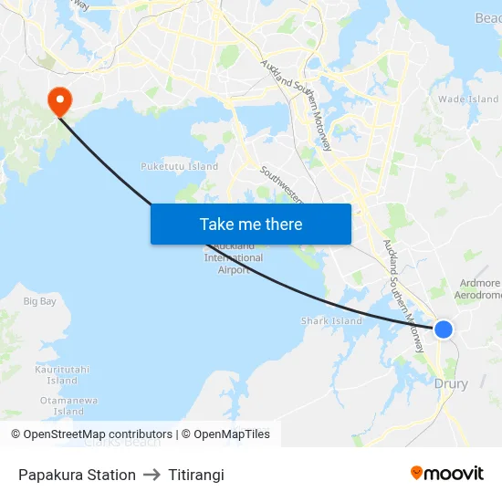 Papakura Station to Titirangi map