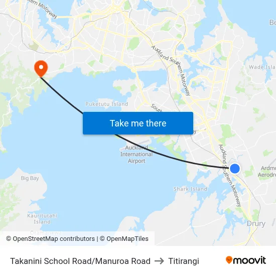 Takanini School Road/Manuroa Road to Titirangi map