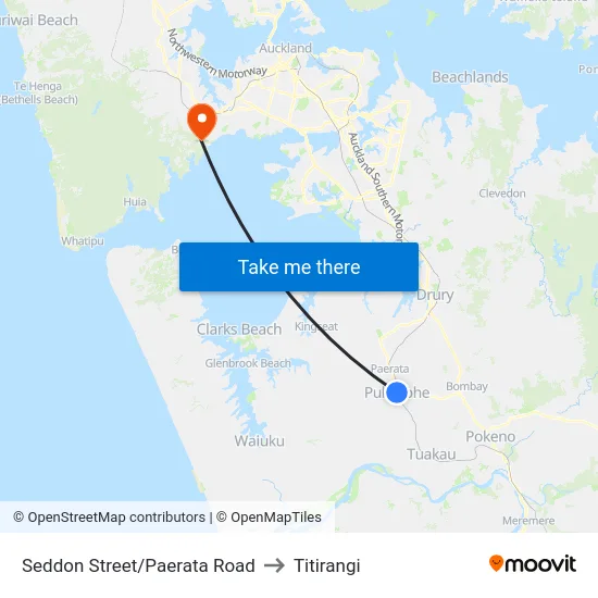 Seddon Street/Paerata Road to Titirangi map