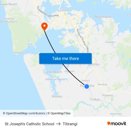 St Joseph's Catholic School to Titirangi map