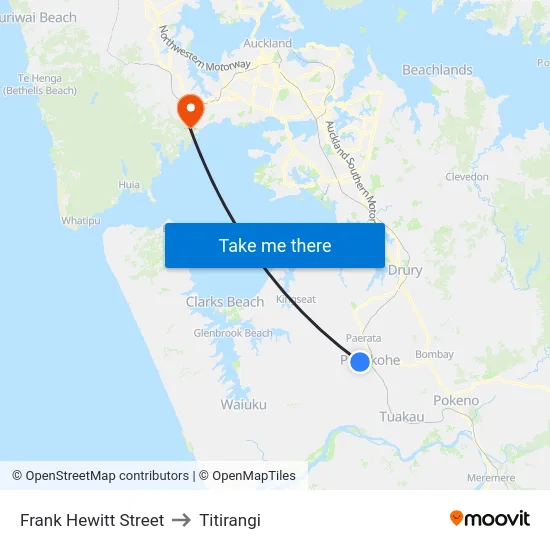 Frank Hewitt Street to Titirangi map