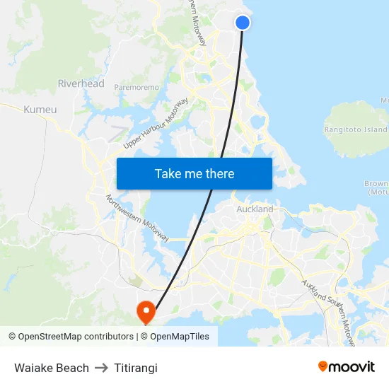 Waiake Beach to Titirangi map