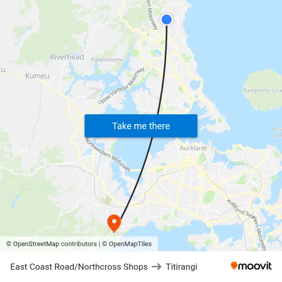 East Coast Road/Northcross Shops to Titirangi map