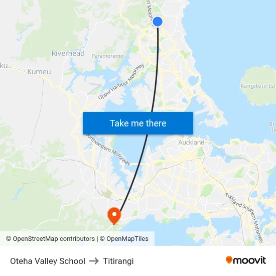 Oteha Valley School to Titirangi map
