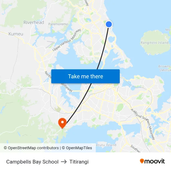 Campbells Bay School to Titirangi map